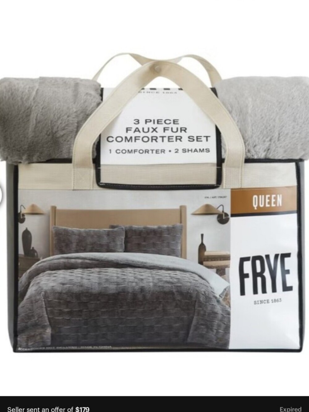Frye Faux Rabbit Fur Comforter Set 3pc 930 GSM QUEEN, New homer